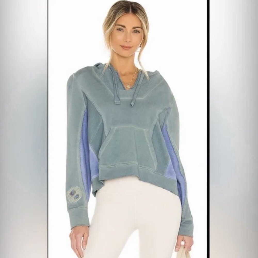 LoveShackFancy Alouette Hoodie Sweatshirt Blue Green Distressed Cottagecore XS
